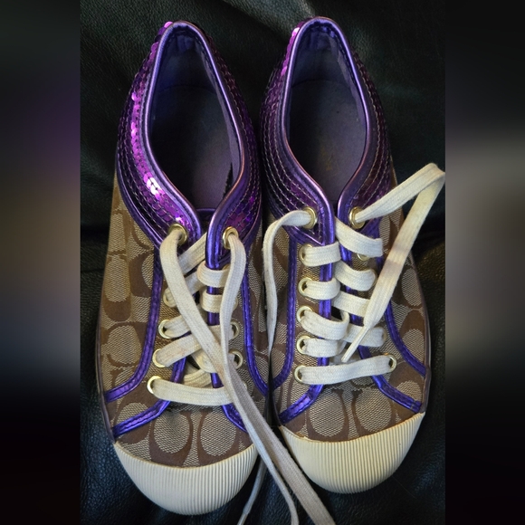 Coach logo & purple sequined tennis shoes sz5.5 B - Picture 5 of 7